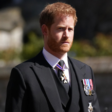 Prince Harry arrives for the funeral of Prince Philip, Duke of Edinburgh at St George's Chapel at Windsor Castle on April 17, 2021 in Windsor, England. Prince Philip of Greece and Denmark was born 10 June 1921, in Greece