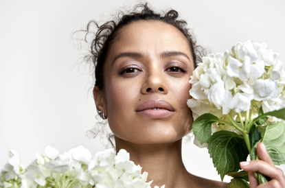 Gugu Mbatha-Raw MC UK coverstar holding Hydrangeas